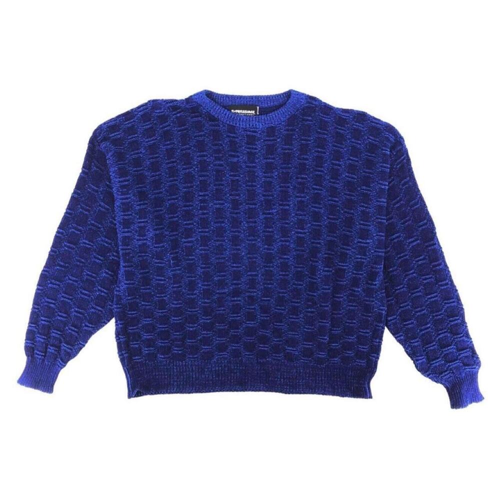 90s navy blue textured crewneck sweater 1990s vintage